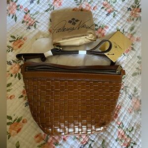 NWT-🌼-Patricia Nash Tinchi Woven Leather Sling Belt Bag / Crossbody | Cognac